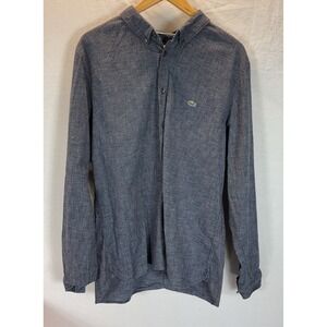 Lacoste Shirt Mens XL 44 Tight Blue Check Oxford‎ Button Up Collar Y2K Preppy